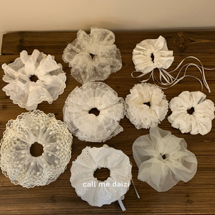 韓國法式 百搭氣質網紅頭繩女高級感發飾 蕾絲白色緞面發圈2025新款