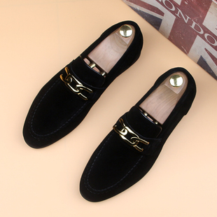 尖头欧美男士 磨砂马衔扣休闲鞋 懒人一脚磴套脚男鞋 翻毛绒豆豆皮鞋