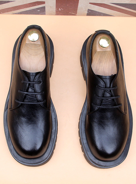 大头男士商务正装皮鞋厚底增高2024青年英伦系带单鞋真皮结婚鞋潮