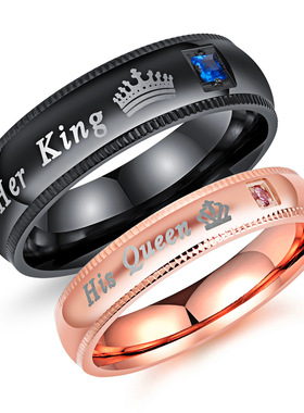 饰品 her King his Queen情侣戒指学生 时尚跨境货源热销钛钢戒指