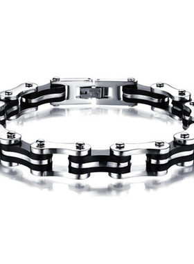 钛钢手链 男士单车链 电镀全金色 不锈钢加硅胶