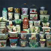 田园风绿植装 孤品大集合 美式 饰仿古铁艺印花花盆花器多肉盆花桶