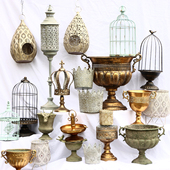 饰仿古铁艺烛台园艺杂货桌面摆件花盆花器 乡村庭院家居装 法式 美式