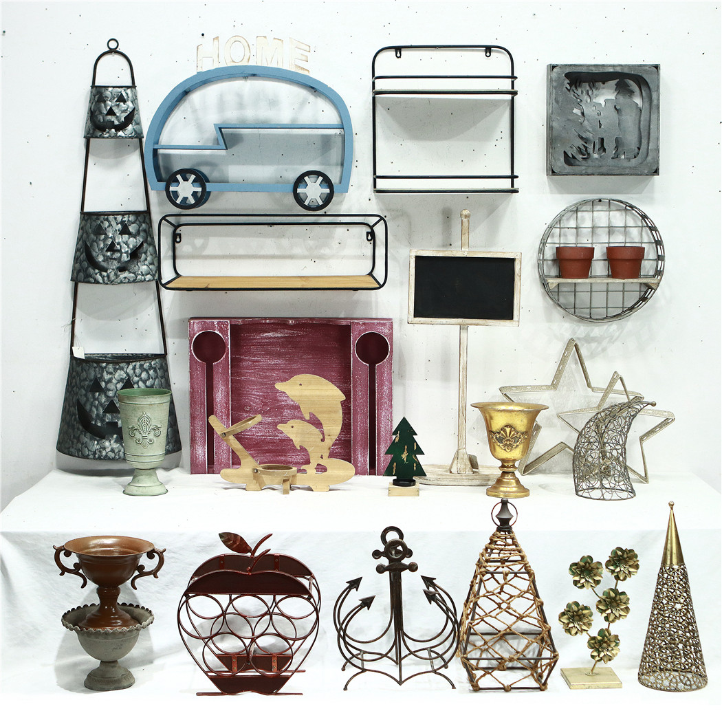 美式复古做旧铁艺木质杂货摆件