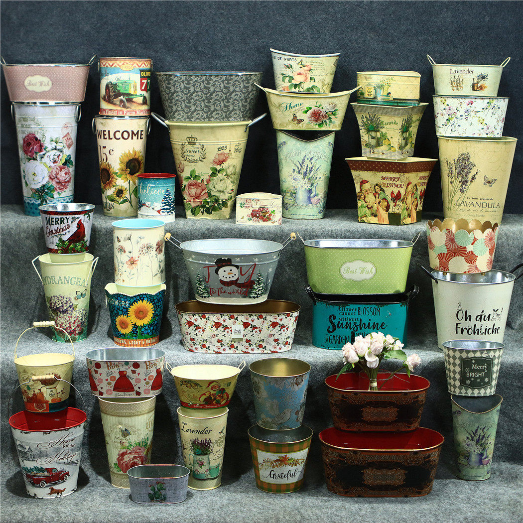 孤品大集合-美式田园风仿古铁质干花花桶铁艺多肉盆花盆装饰花器,家居饰品,花盆,淘宝优惠券,粉丝福利购,淘宝优惠卷