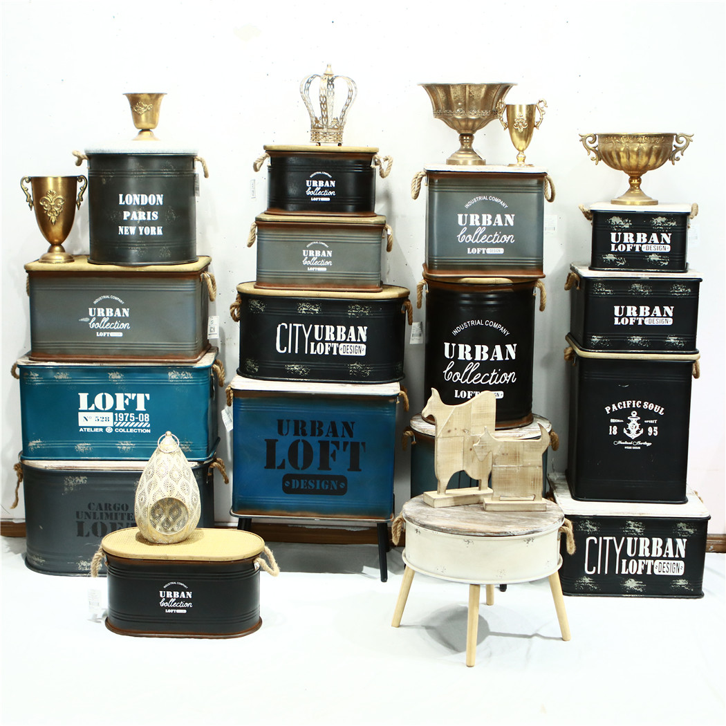 孤品大集合-美式仿古油漆桶凳子复古铁艺油桶凳酒吧矮凳储物收纳