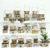 孤品大集合 饰木花篮竹木花盆木制多肉盆木提篮收纳盆 田园干花装