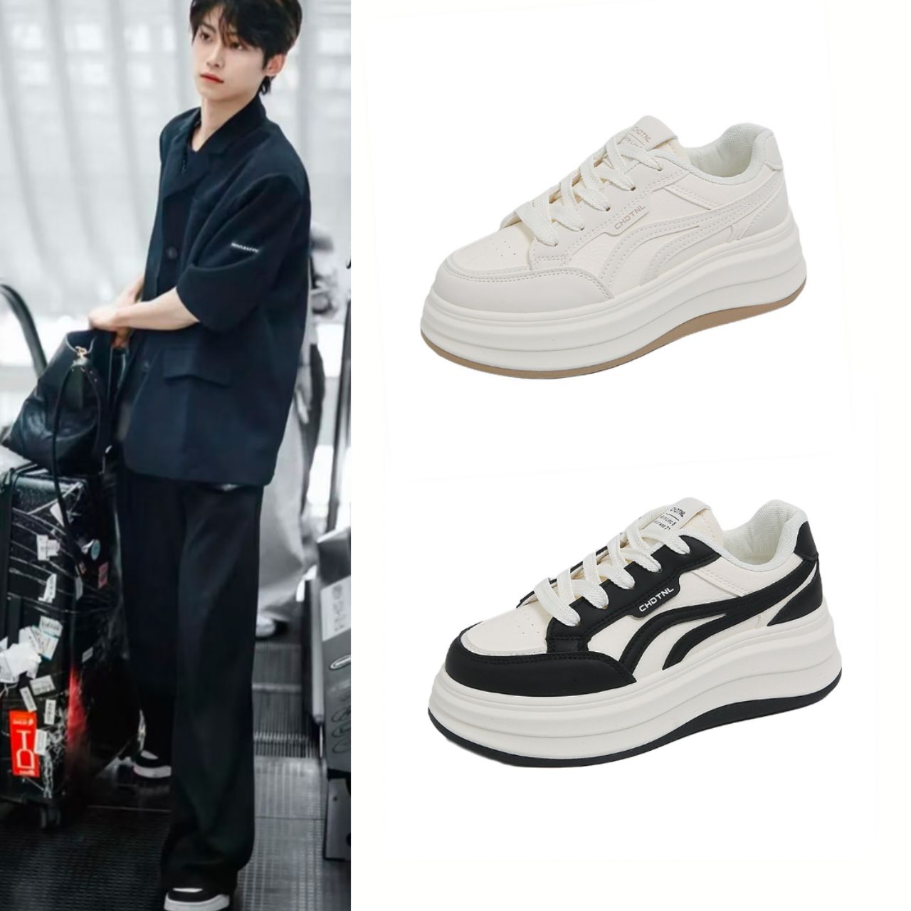 梓渝同款鞋子黑白拼色小白鞋女秋季新款韩版学生休闲运动百搭板鞋