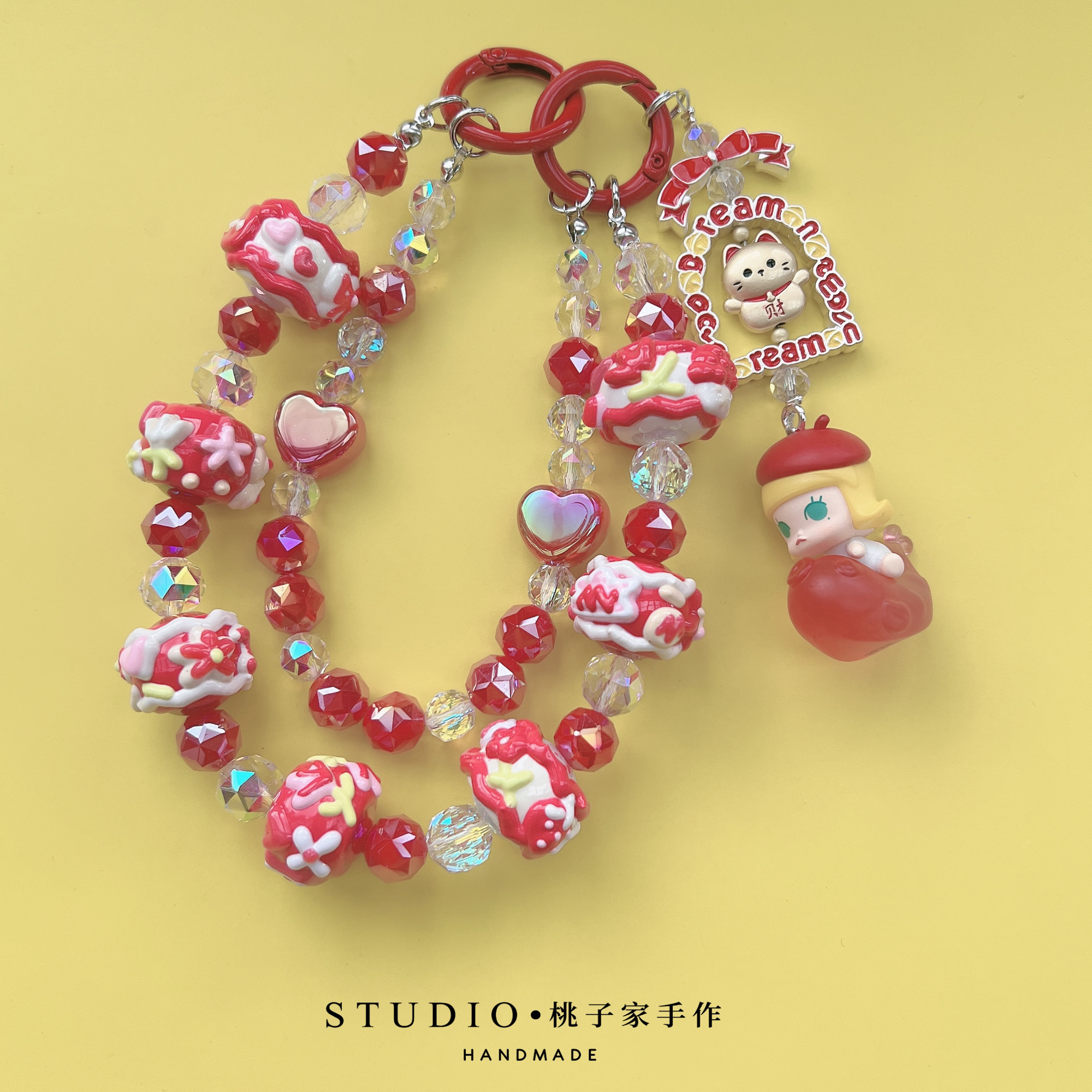 正版泡泡玛特锦鲤手机链钥匙扣包包挂件重工手绘珠礼物