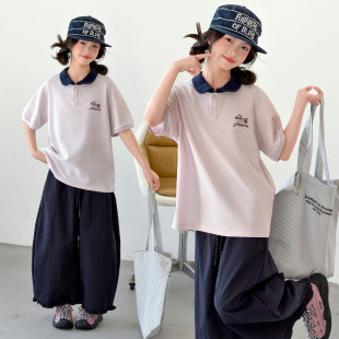 2026夏季新款学院日系少女可爱刺绣宽松短袖polo衫中大童翻领T恤
