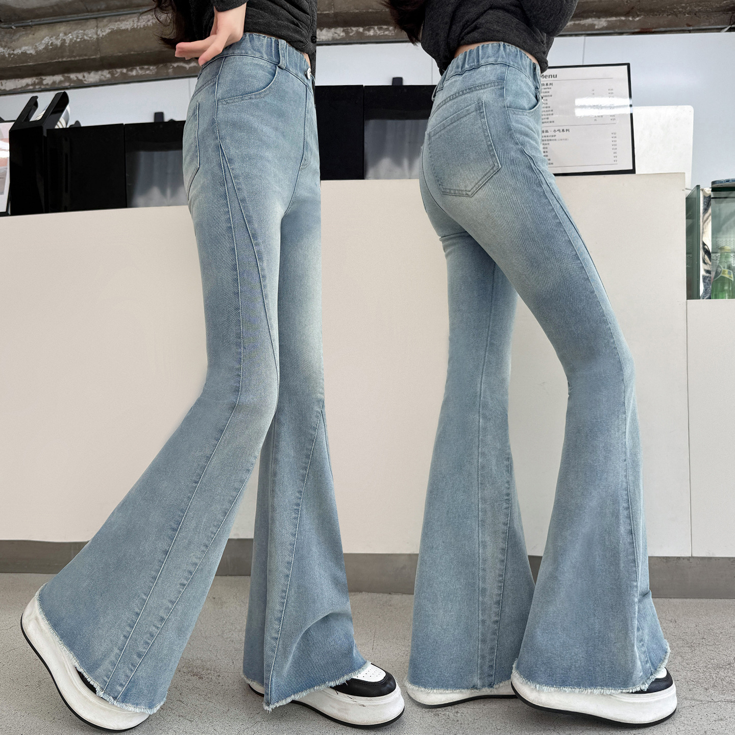 女大童微喇牛仔裤儿童秋装高腰修身裤子2025秋季新款牛仔喇叭裤潮