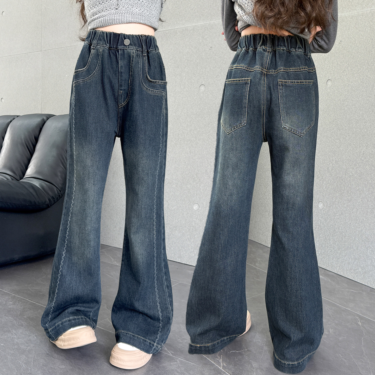 女童喇叭裤2025春秋季新款韩系牛仔裤中大童修身弹力长裤儿童裤子