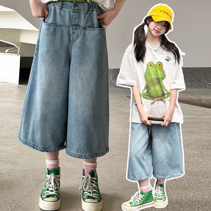 女童夏季牛仔裤薄款2026新款儿童夏天宽松中大童水洗软牛仔8分裤图片