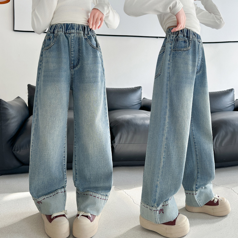 女童秋装牛仔阔腿裤2025新款春秋儿童装中大童休闲直筒裤牛仔裤潮