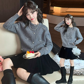 针织衫 女童毛衣外套秋季 洋气韩蝴蝶结毛衣秋装 中大童时尚 2025新款