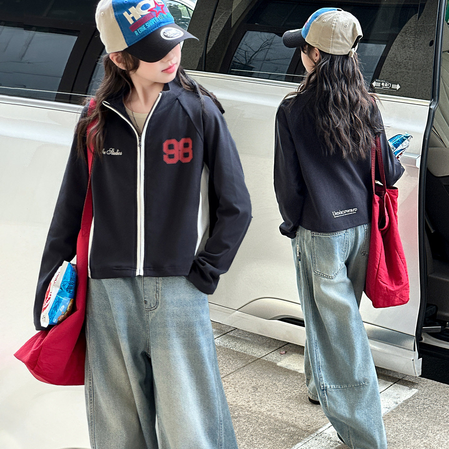 女童春装时髦卫衣外套2026新款大童洋气开衫儿童撞色运动立领夹克图片