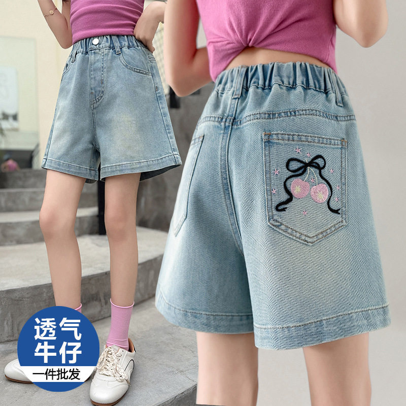 女童绣花蝴蝶结牛仔短裤夏季2026新款中大儿童时髦百搭显瘦热裤潮
