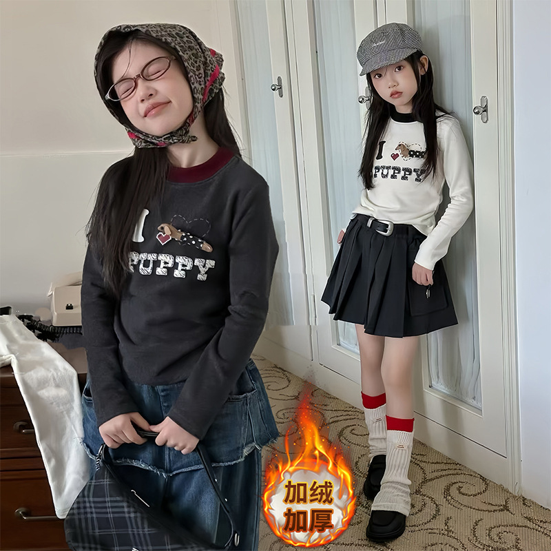 女童打底衫2025新款秋冬装洋气中大童加绒加厚内搭长袖T恤衫儿童