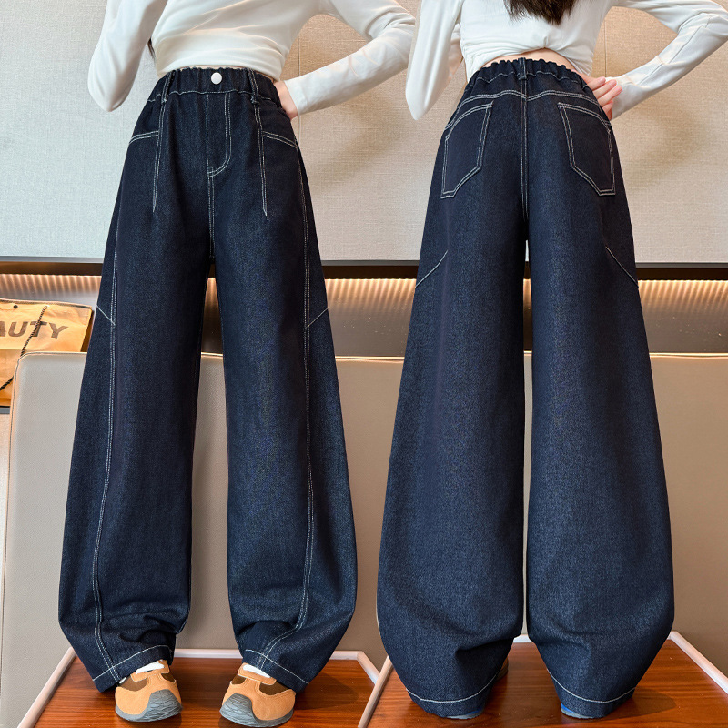 女童秋装牛仔裤2025新款秋季女大童时髦净色弯刀裤儿童阔腿裤子潮