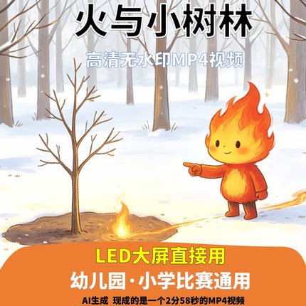 火与小树林 讲故事 背景视频 配乐2分58秒少儿口才LED高清 AI生成