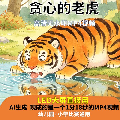贪心的老虎 讲故事 背景视频 配乐1分18秒少儿口才LED高清 AI生成