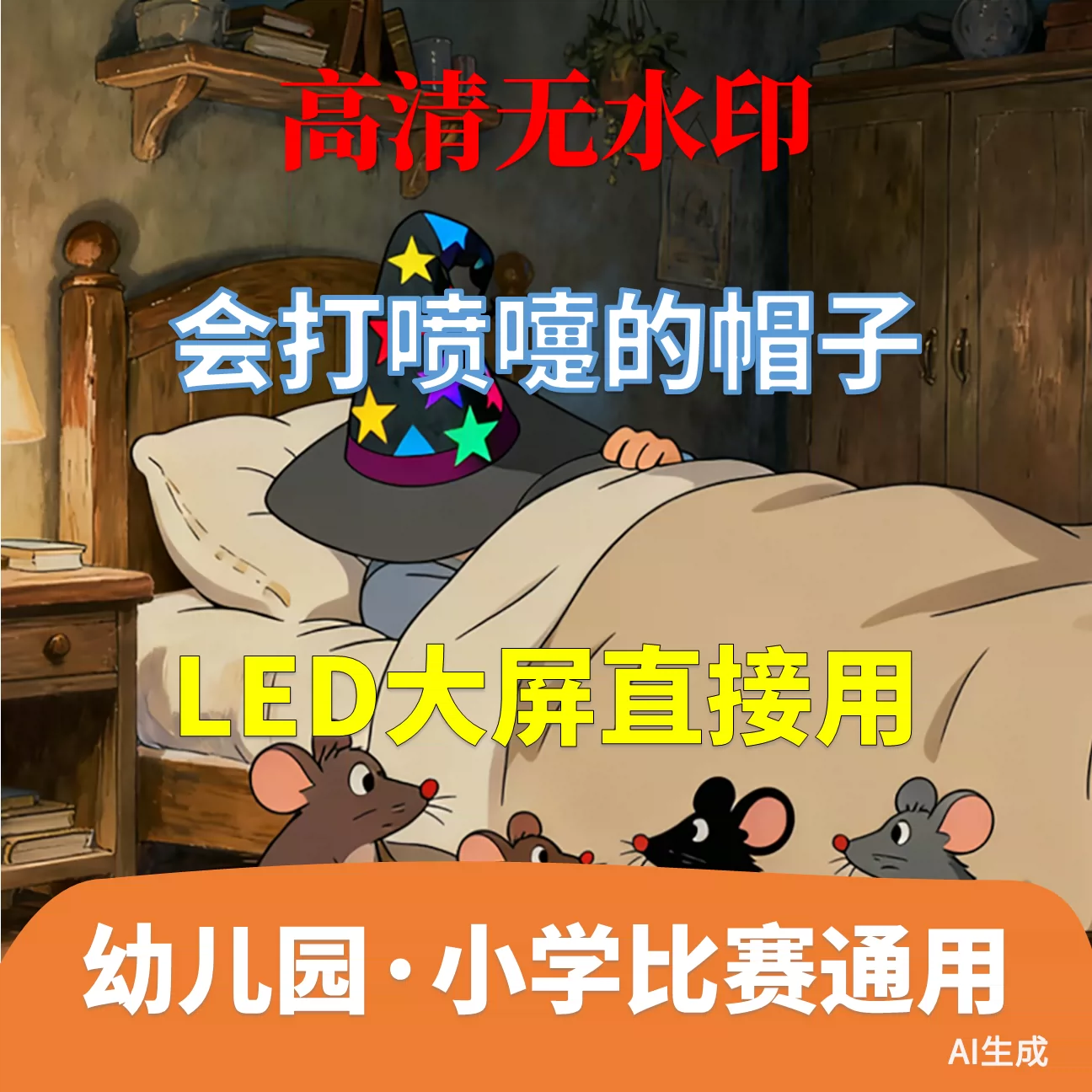 会打喷嚏的帽子 讲故事 背景视频 配乐3分56秒少儿演讲LED AI生成