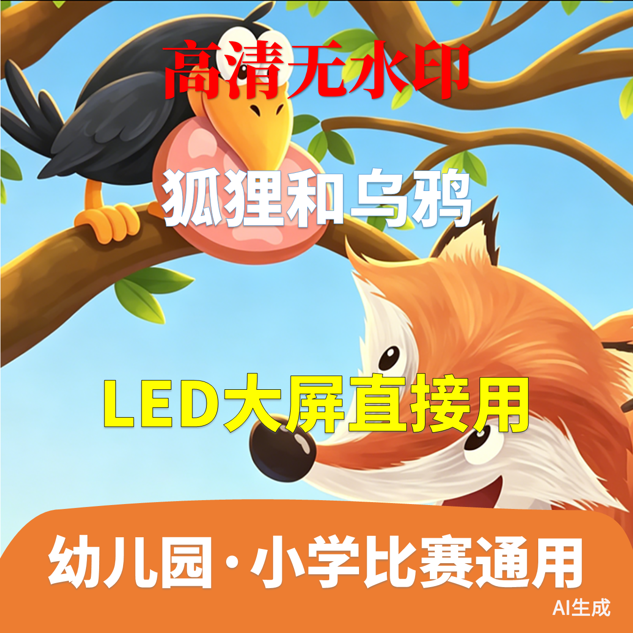 狐狸和乌鸦 讲故事 背景视频 配乐1分26秒少儿演讲LED高清 AI生成