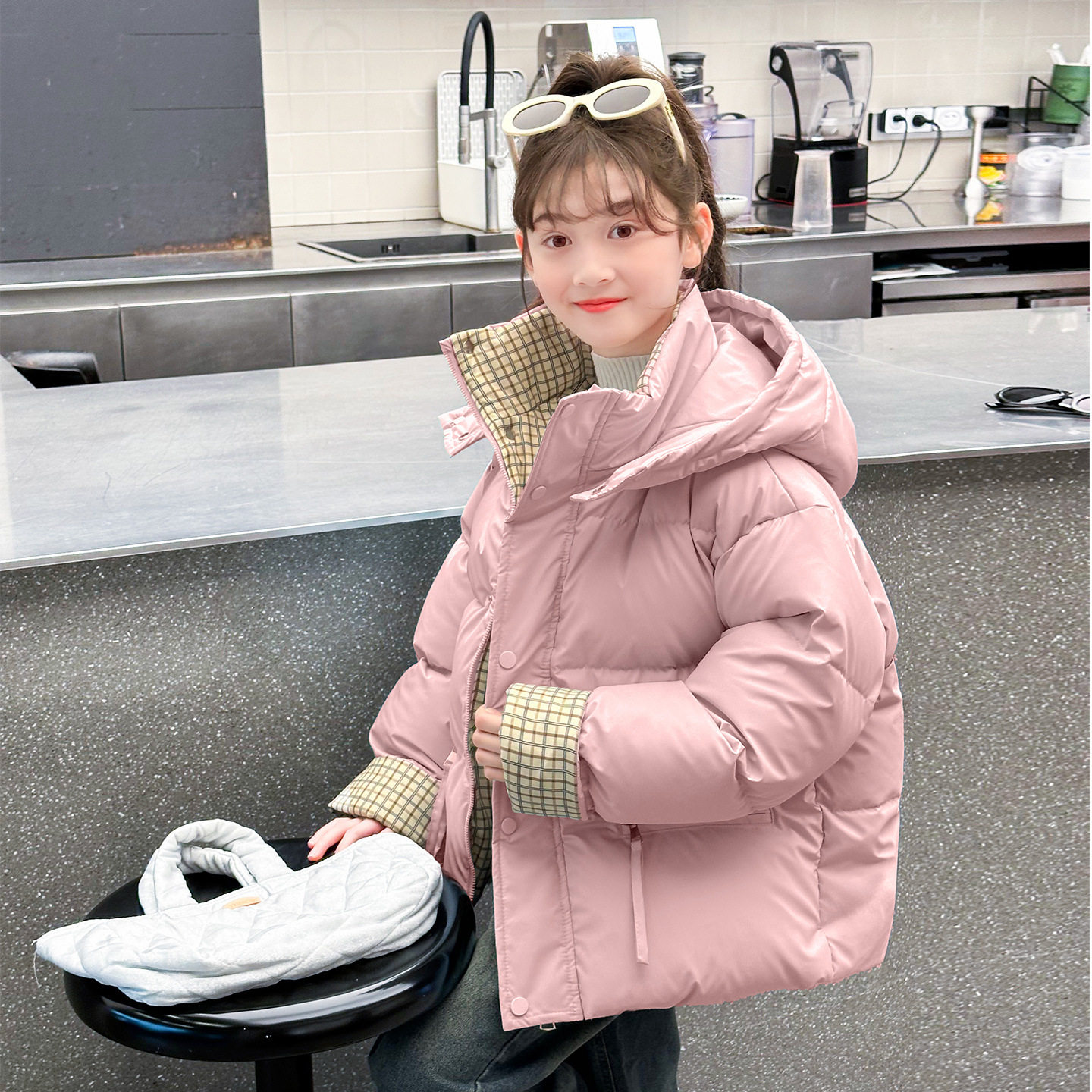 女童中大童秋冬季新款羽绒棉服加绒加厚宝宝洋气免洗冬装外套