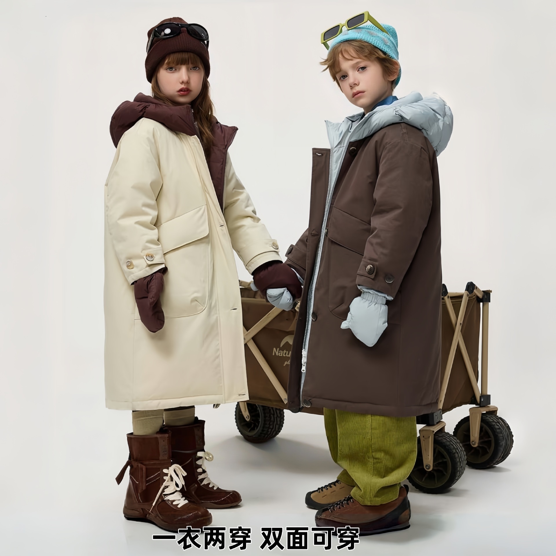 男女童秋冬装新款儿童羽绒棉服中长款洋气两面穿休闲过膝外套