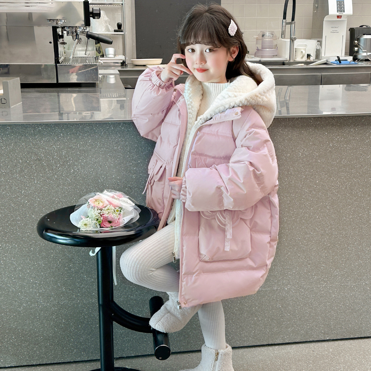 女童冬季新款棉衣加厚洋气儿童棉服冬装中长款假两件外套