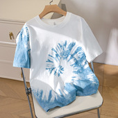 大理手工扎染民族风亲子装 休闲度假女童蓝染T恤男女纯棉 T恤夏季