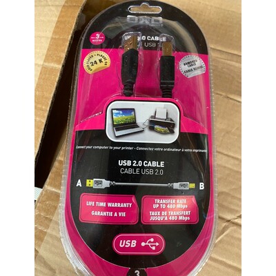 Lot de 50pc x Cable USB 2.0 A - B 3 metre plaqué OR 24k Gar