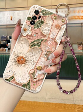 适用于荣耀V30手机壳清新女款时尚V30pro新款白茶花高级感V40轻奢高端外壳全包防摔斜挎绳保护套V20腕带V10