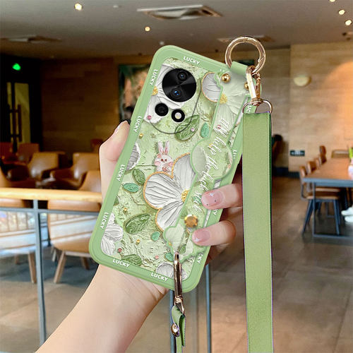 适用华为nova12手机壳带挂绳白花兔Nova14活力版新款11油画11pro女款时尚nova腕带斜挎绳nova9全包防摔网红