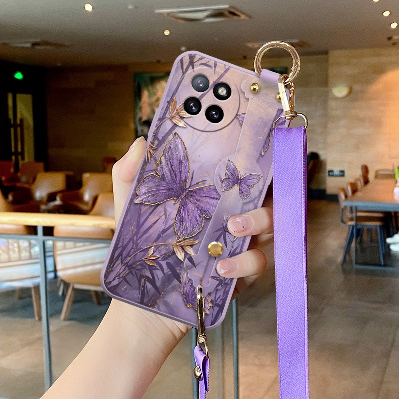 适用于小米Civi4Pro手机壳带挂绳墨竹蝴蝶Civi5Pro新款腕带支架女款高端Civi3可背斜挎绳civi全包防摔硅胶软