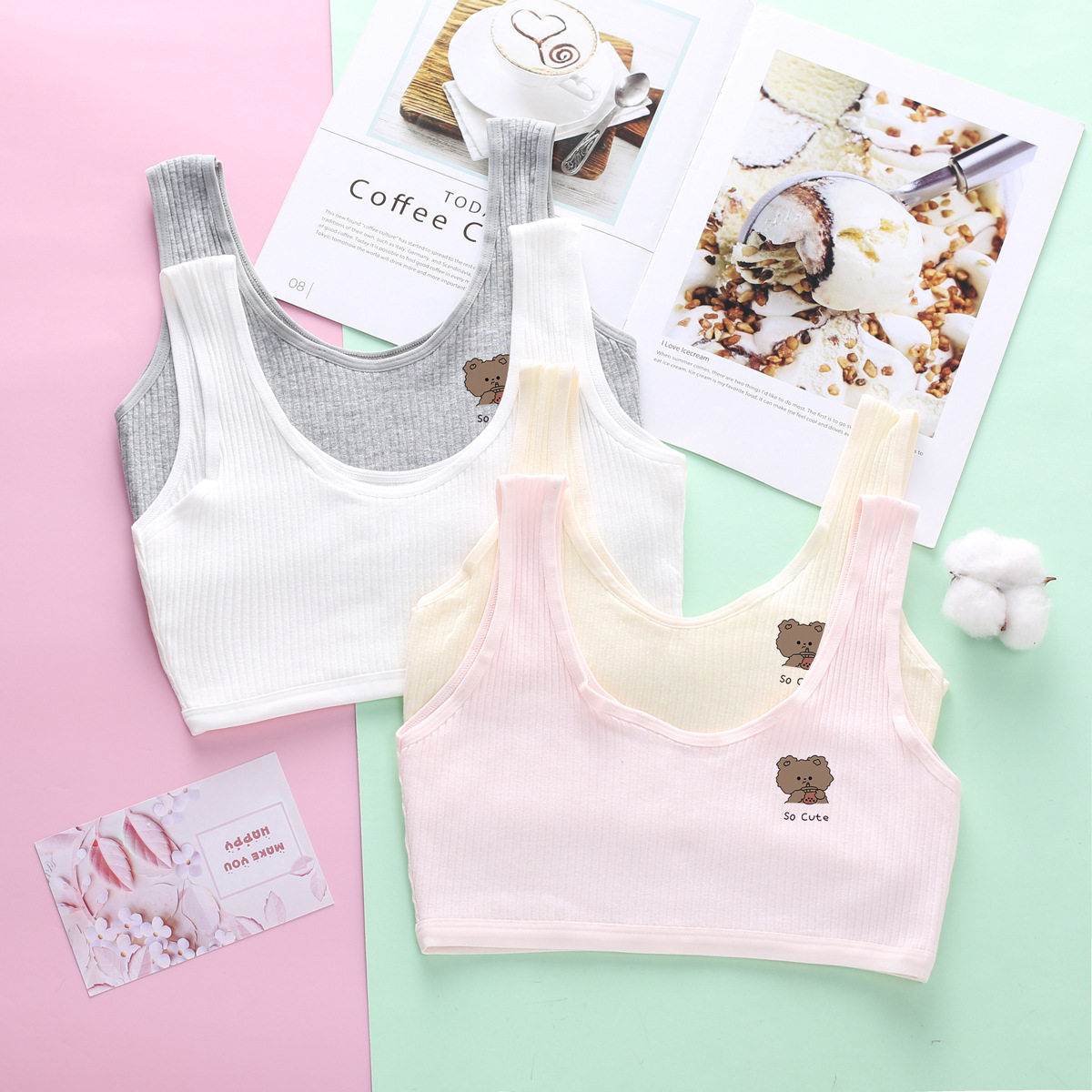 纯棉内衣初中学生女童大儿童发育期小背心少女生女孩背心夹棉文胸