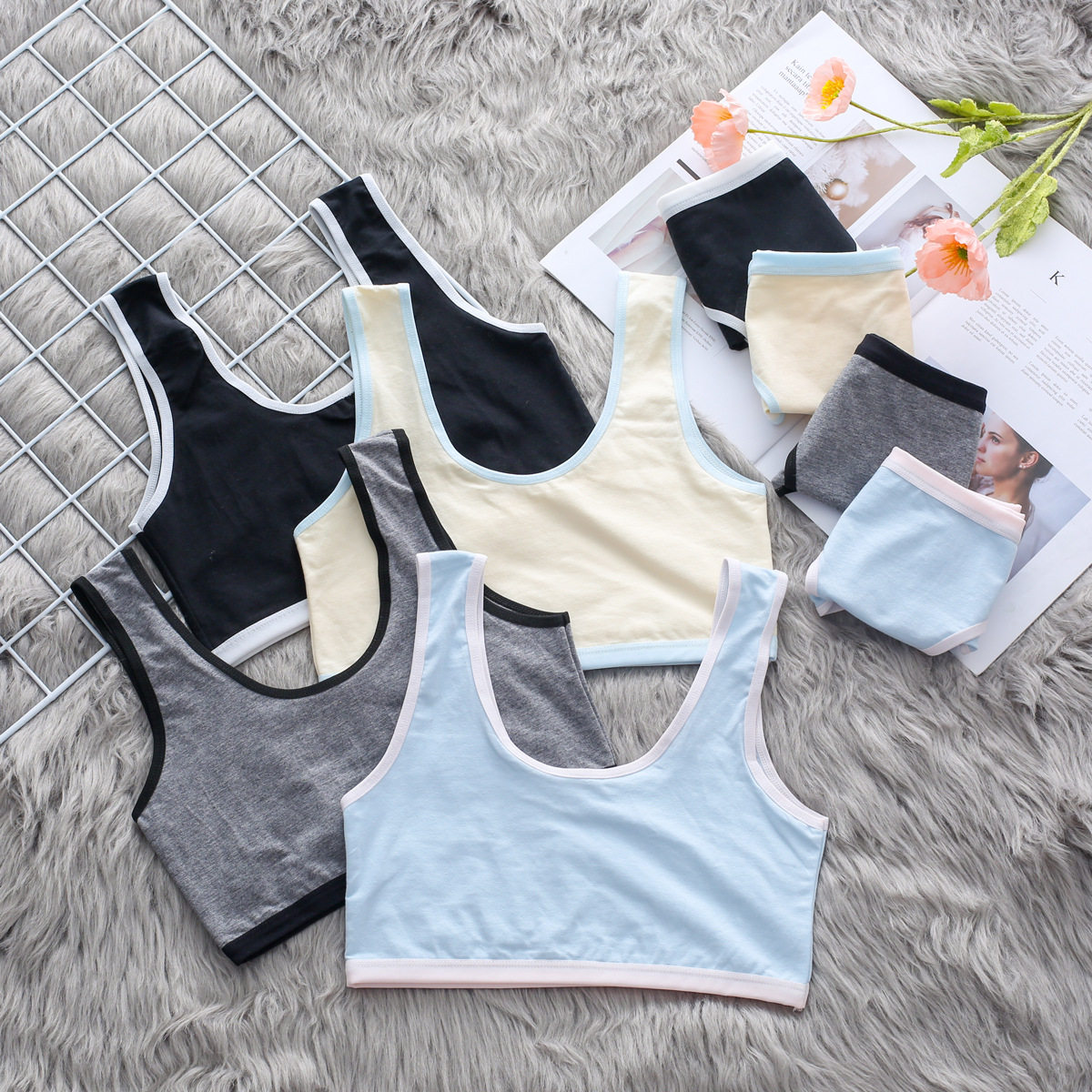 纯棉女童内衣发育期小背心小学生女孩10大童儿童裹胸12岁文胸套装