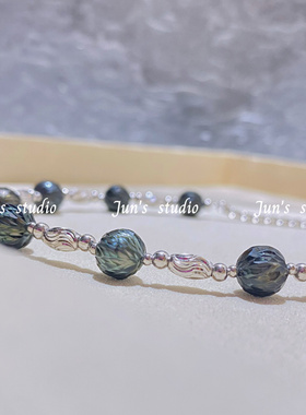 JUN'S STUDIO超美的海水大溪地龙鳞珍珠项链925银镀白金