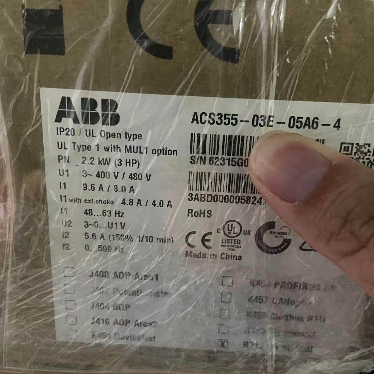 ACS355-03E-05A6-4 ABB变频器 2.2kw三相调速器议价维修