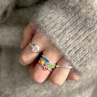 Y.Xin原创设计手工彩色珐琅月亮爱心ins风童趣纯银指环戒指新款