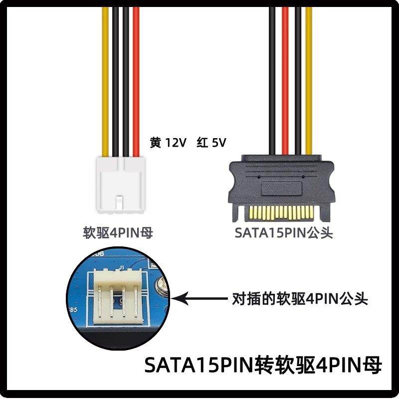 加粗sata 15pin转软驱电源线 sata转小4pin sata转floppy 34支铜