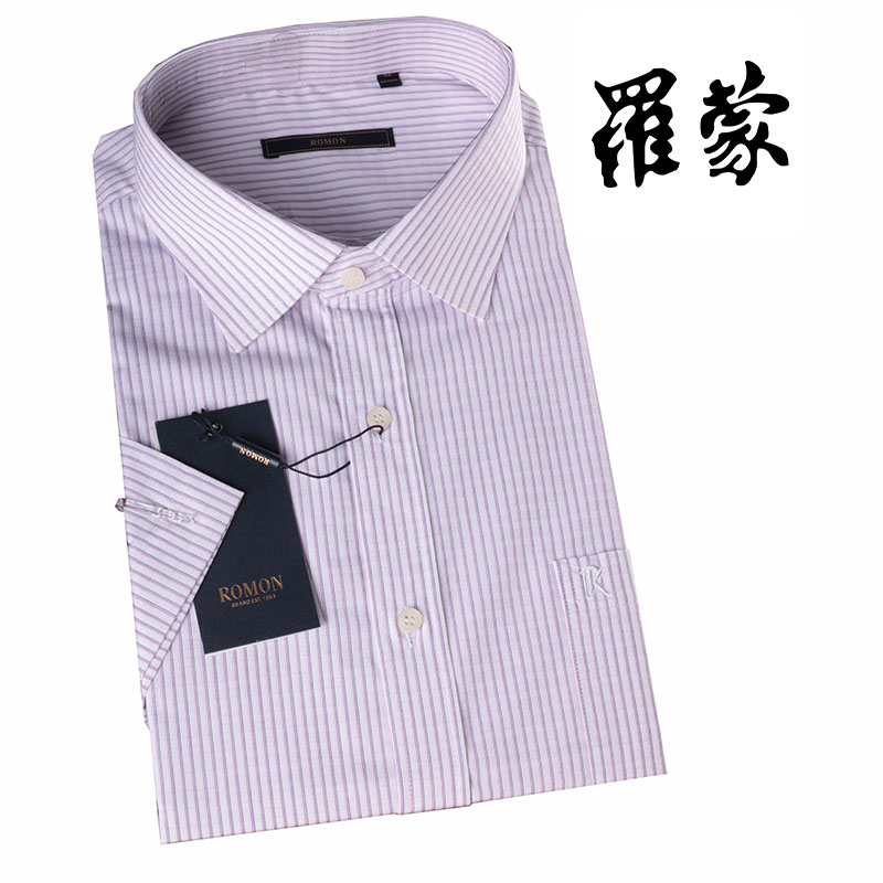 罗蒙格子时尚男士修身短袖衬衫