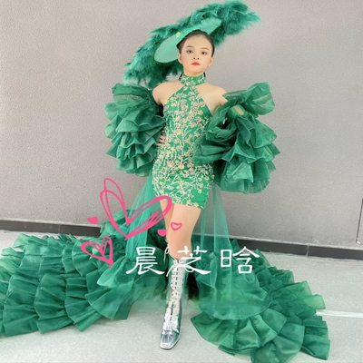 出租女童绿色精灵天使绿野仙踪模特走秀儿童车模十二星座演出礼服