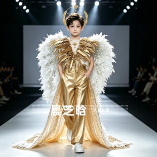 出租男童白色金色PK赛服流苏皮毛万兽之王模特走秀车模演出礼服