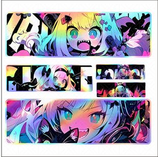 炫彩镭射二次元动漫卡通女孩与猫电动汽车车玻璃车身划痕遮盖贴纸