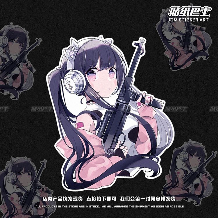 JDM二次元战术少女划痕遮挡贴纸