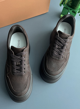 爱诗薇复古风厚底拼色休闲鞋女新款软底系带运动休闲百搭潮鞋