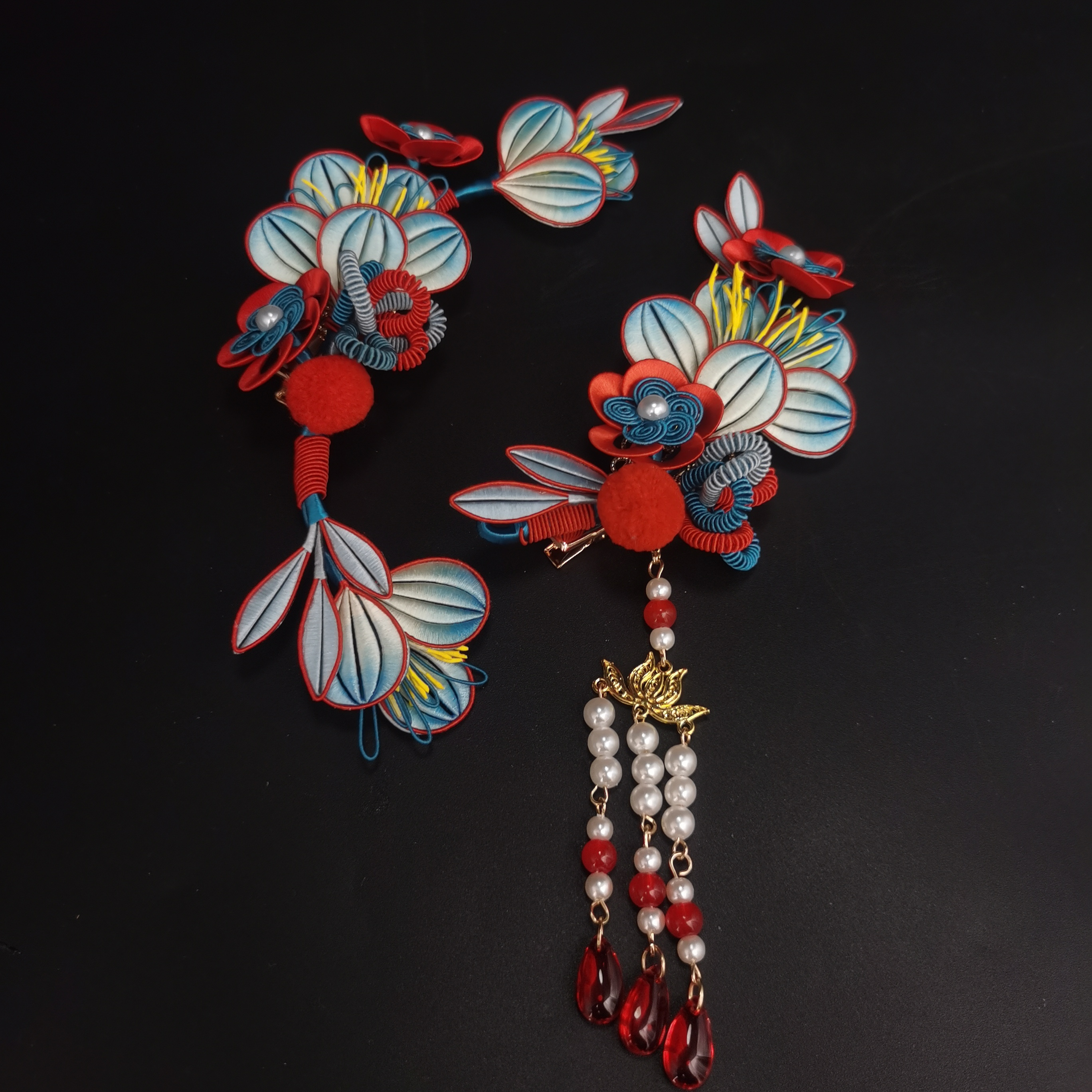 岚尚宫|春仔缠花婚嫁款有钱花鸭嘴夹材料包旗袍汉服发饰丝绒线