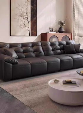 大黑熊全皮真皮沙发头层牛皮沙发意式极简客厅小户型直排黑色沙发