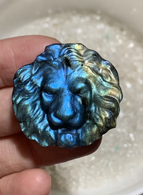 拉长石吊坠狮子头像吊坠镶嵌醒狮项链闪月光雕刻礼物欧美